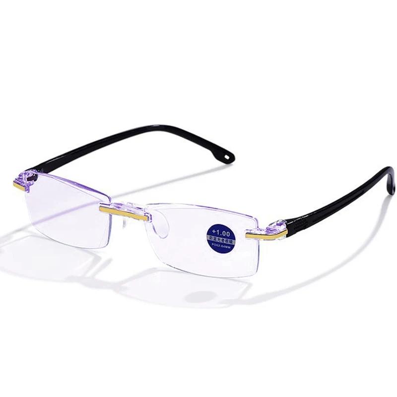 Frameless Diamond Cut Fashionable Ultra Light Reading Glasses Unisex Elegant Protect Eyes Anti Blue Light Eyeglasses 0 To +4.0