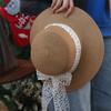 Spring Summer Flat Top Straw Hats French Style Women's Sun Hat Trendy Bow Ribbon Straw Hat  Girls