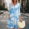 Women's Summer Dress Loose V Neck Three-quarter Sleeve Sundress With Pockets Dress