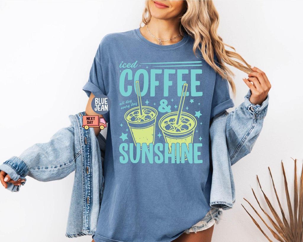 Comfort Colors Iced Coffee and Sunshine Shirt, Iced Coffee Shirt, Coffee Lover Gift, Summer Graphic Tee, Summer Vibes Shirt, Coffee TShirt