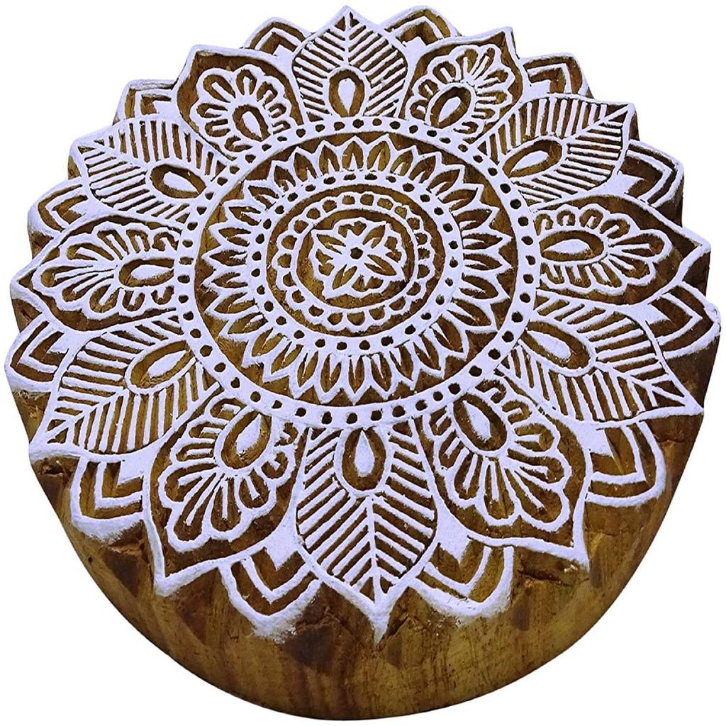 Hand Carved Floral Pattern Textile Wood Stamp Printing Blocks Wooden Block