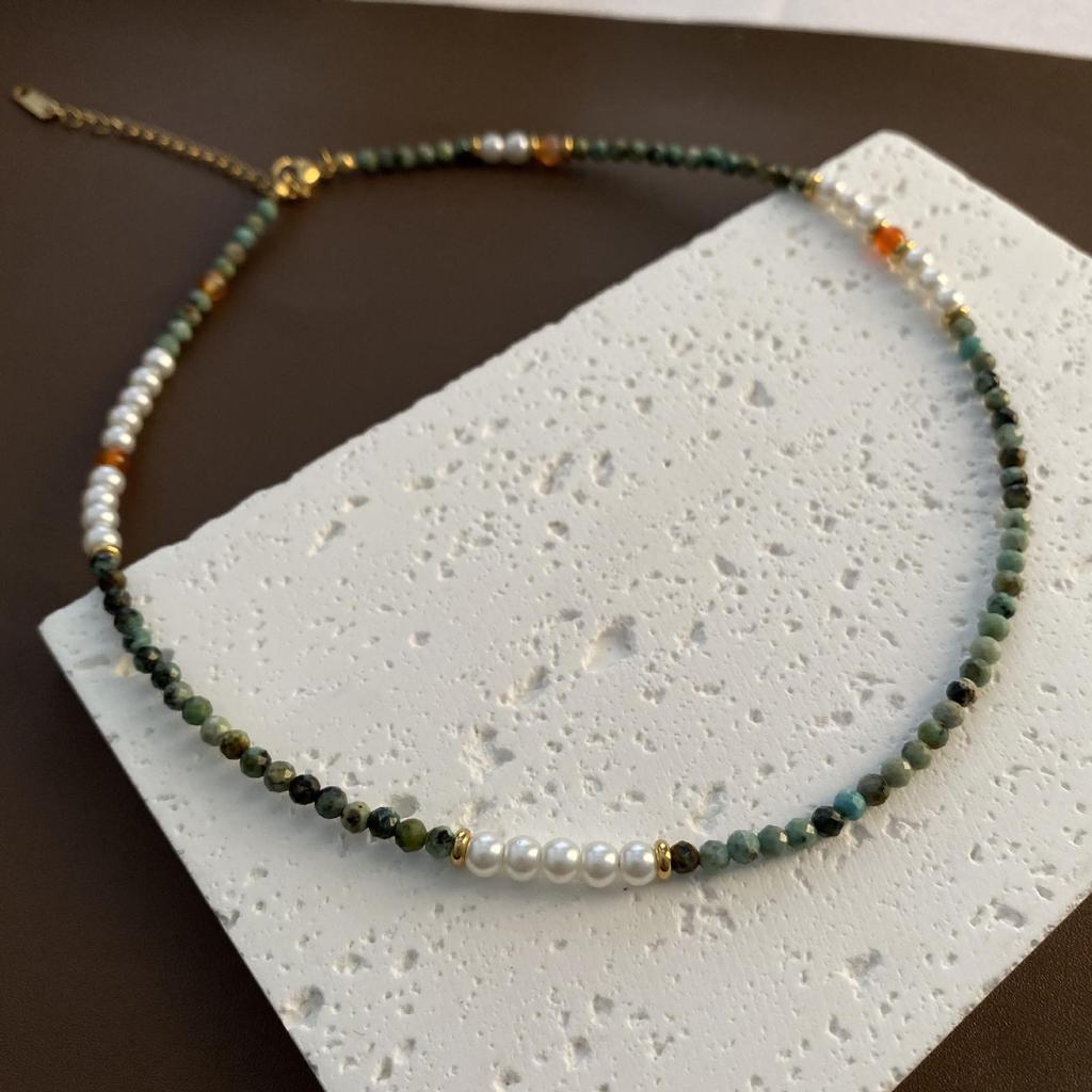 Handmade Titanium Steel Shell & Pearl Beaded Necklace and Choker Bracelet Set