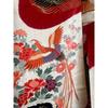 Used Kyoto Yuzen, pure silk, long-sleeved kimono, white background, Oke-shibori, dyeing, phoenix, flowers, gold piece embroidery, gold color