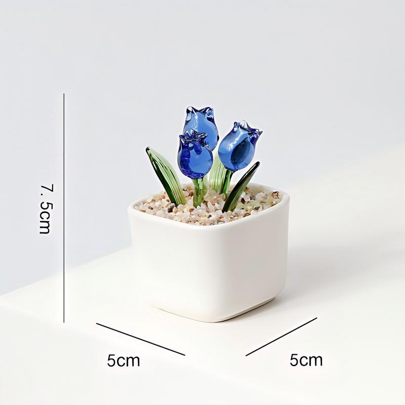 Magnetic Plant Glass Planter Flower Pot With Hand Blown Glass Tulips, Custom For Mom Grandma Women, Everlasting Glass Flower