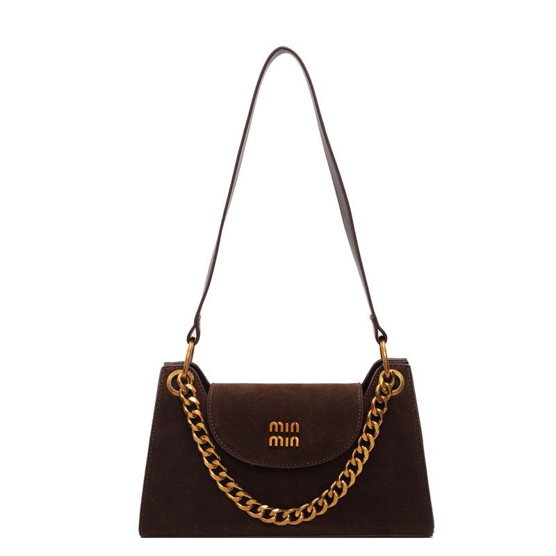 

Винтажная цепочная сумочка женская 2025 осень новая универсальная на плечо подмышку сумка высокого класса повседневная сумка-багет темно-коричневого