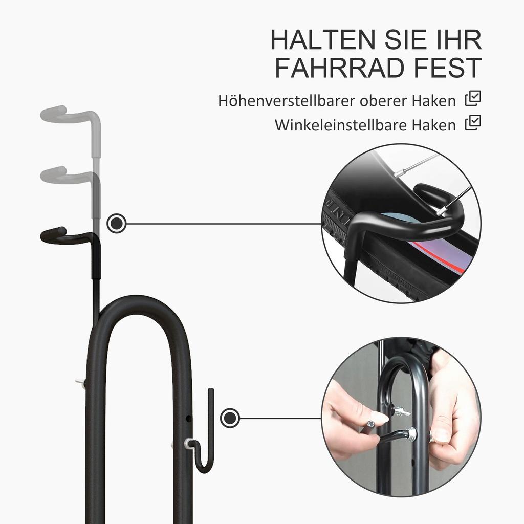 Vertical and Horizontal Bike Rack Bicycle, Storage Stand with Adjustable Hooks, for 24"-29" Wheels, 700c Bike