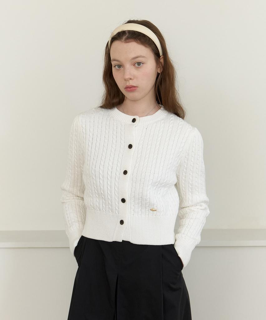 Cluny Soft Cable Knit Button Cardigan - Navy