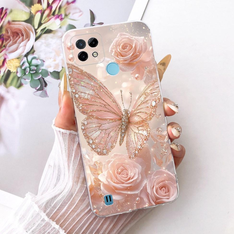 Clear Cover For Realme C21 Case RMX3201 Cute Cat Fashion Butterfly Funny Painted Phone Casing For Real me C21