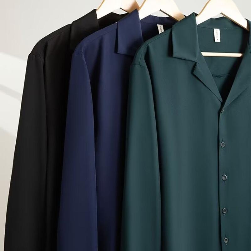 Men's long-sleeved shirt solid color shirt men's slim fit large size shirt jacket