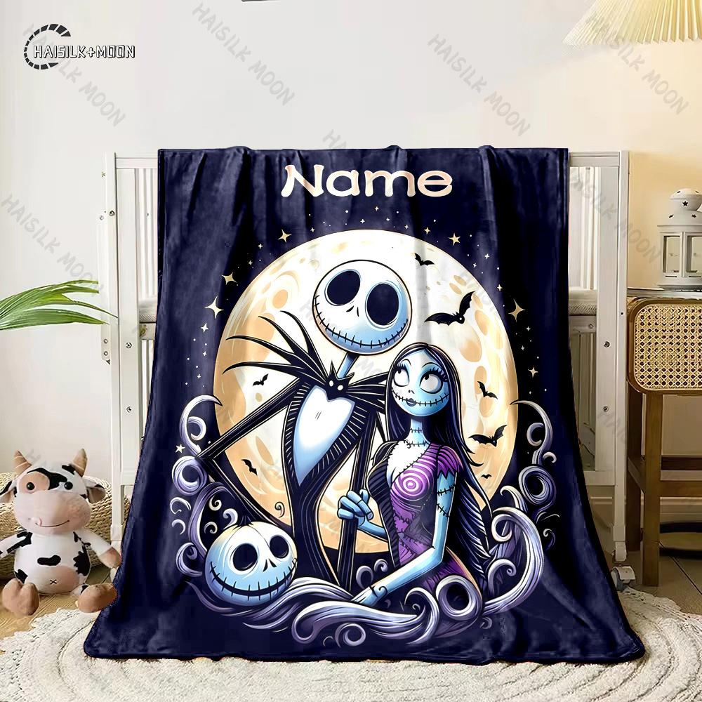 Free Shipping! Custom Name Blanket with The Nightmare Before Christmas Print, All-Season Multi-Use for Nap,Camping,Car,Sofa Gift