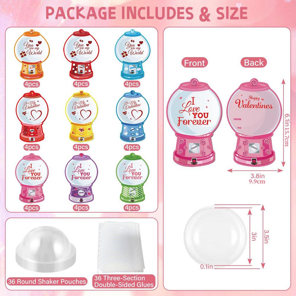 

36 Pack/set Valentines Candy Card Gumball Machine Treat Holder Cards Valentine Gifts Exchange Card Holiday Party Supplies 36 packs червоний