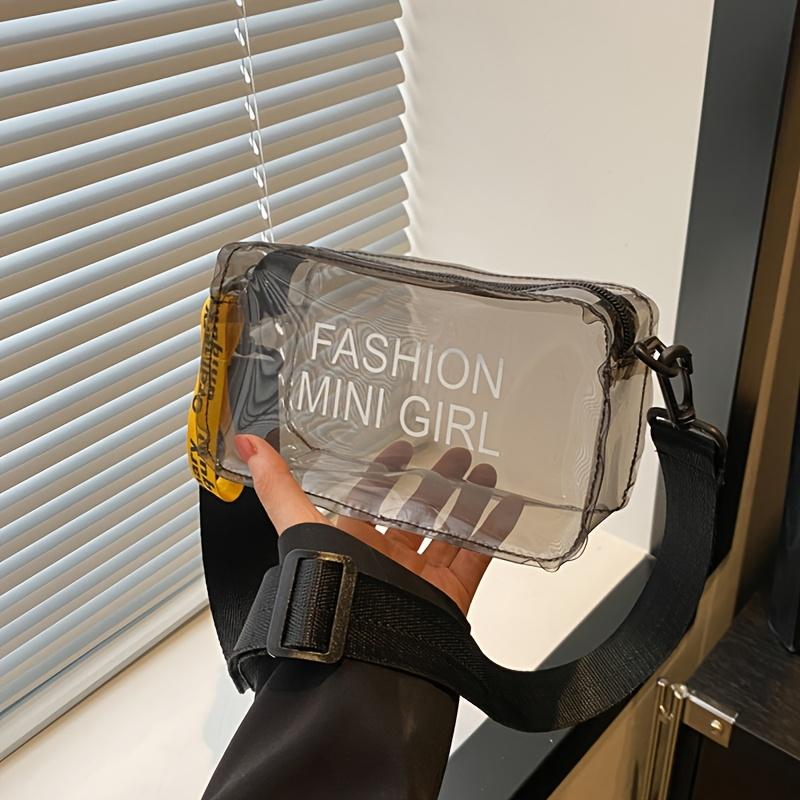 Trendy Jelly Handbag Fashion Letter Small Square Bag Transparent Jelly Bag Single Shoulder Handbag Simple Adjustable Strap Crossbody Bag