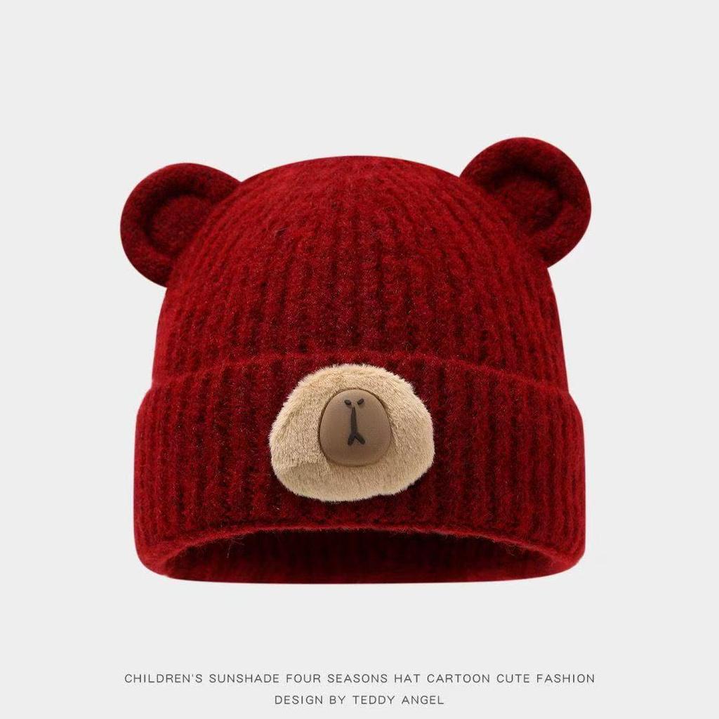 Korean Style Cute Little Bear Knit Beanie for Women - Warm, Windproof, Autumn/Winter Cycling Hat