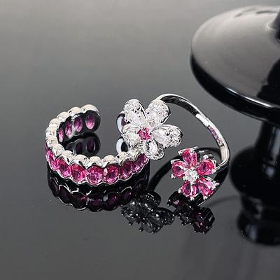 Niche Design Colored Treasure Cherry Blossom Pink Zircon Flower Opening Ring Sweet Princess Wind Stacked Ring