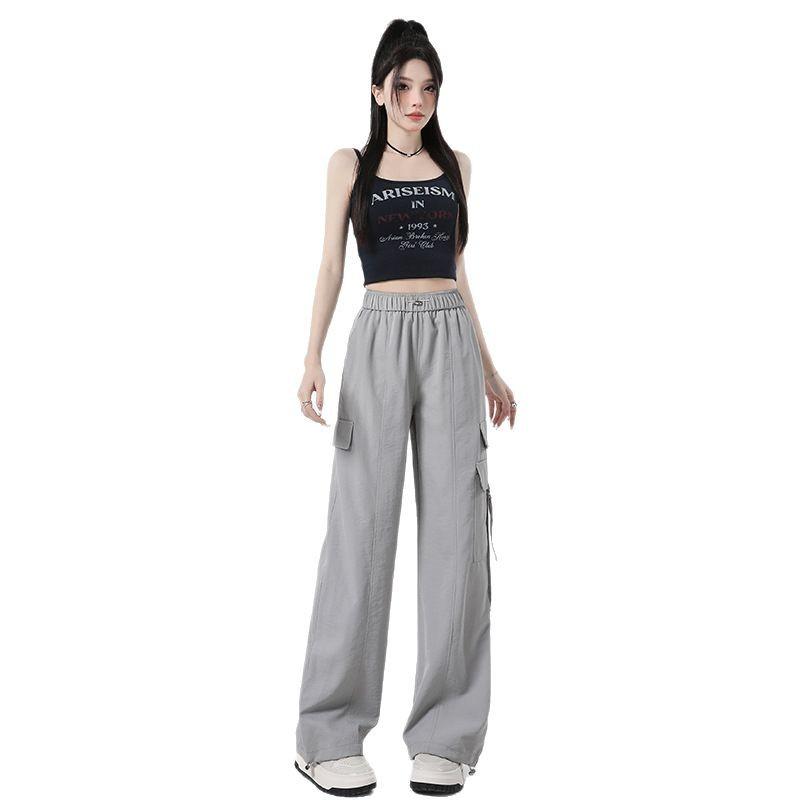 

Женские весенне-летние свободные тонкие брюки с высокой посадкой в повседневном стиле с широкими штанинами для женщин, весенние быстросохнущие брюки для женщин, делают женщин стройнее XL