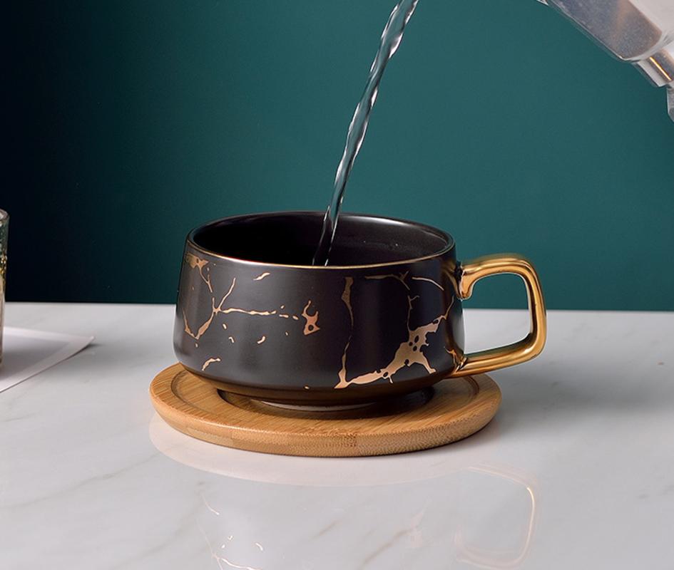 Scandinavian marble coffee cup matte luxury water coffee tea milk cup espresso ceramic cup spoon case suit