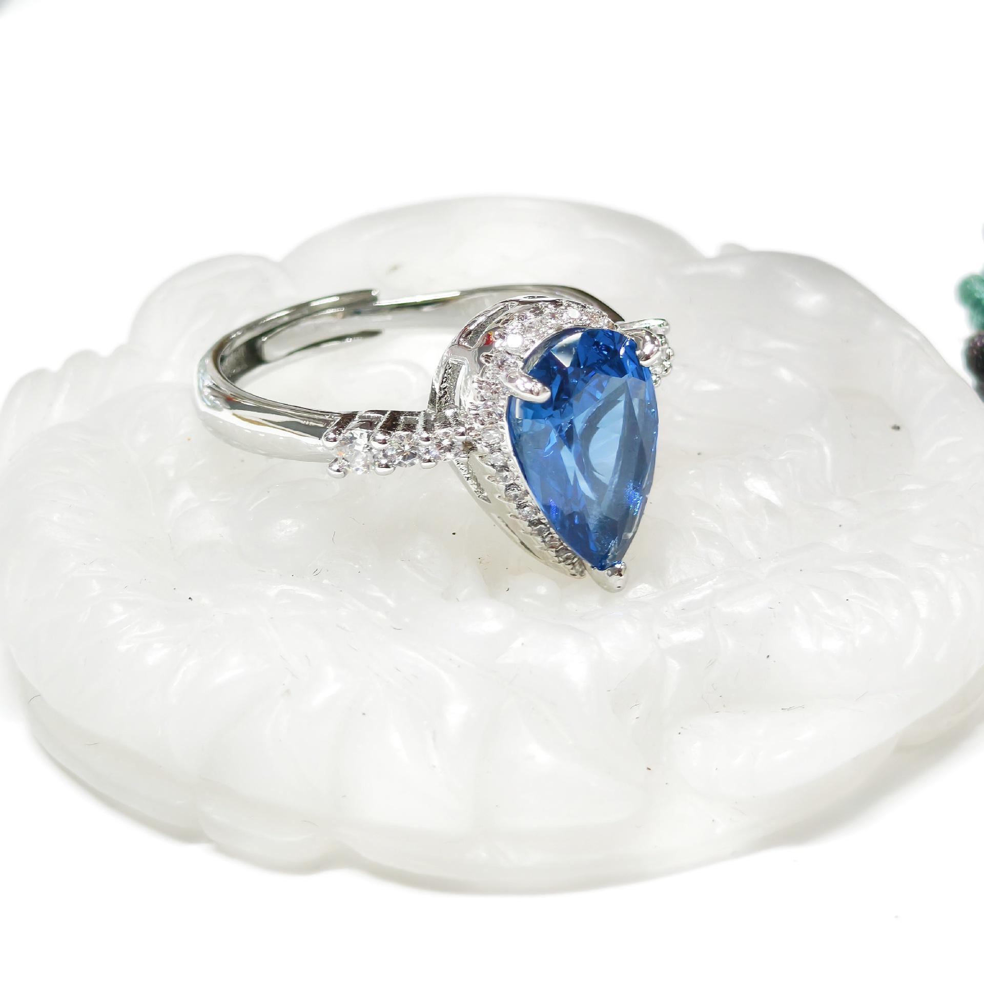 Gesen Jewelry Water Drop Open Zircon Ring - European & American Style Wedding Ring for Women.