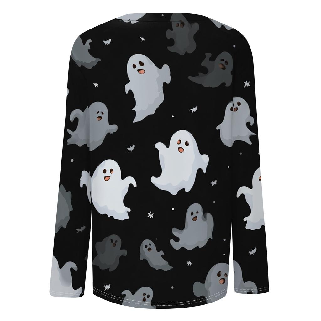Women's Fashion Casual Round Neck Three-quarter Sleeve Halloween Printed T-shirt Top