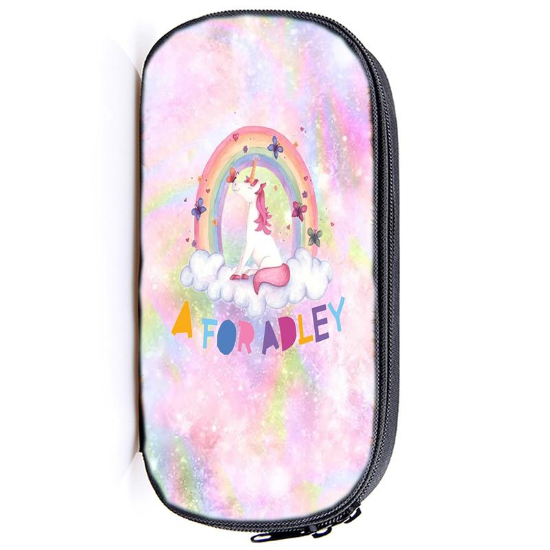 A för Adley Pennfodral Unicorn Pojkar Flickor Tonåringar Skolmaterial Regnbåge Tecknad 3D-utskrift Pennlåda Kontor Pennväskor Sminkväska