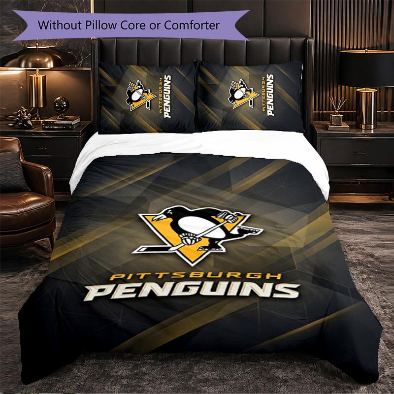 Pittsburgh Penguins Pattern Microfiber 3Pcs Bedding Set Decor Duvet Cover Set For Bedroom Home Use