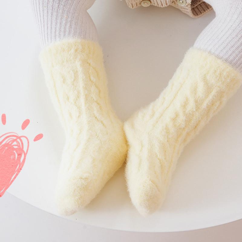 Winter Baby Mid-Tube Socks Fleece Thick Newborn Socks Warm Soft Solid Color Toddler Socks