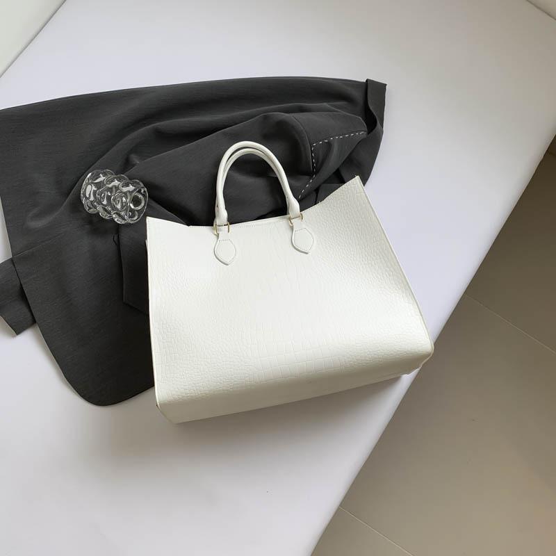 Stylish Black And White Pu Tote Bag With Large Capacity For Casual Commuting белый