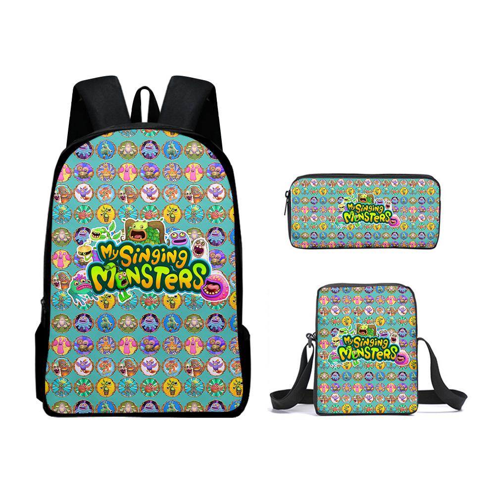 Klassieke my singing monsters 3D Geprint 3 stuks/Set leerling Schooltassen Laptop Dagrugzak Rugzak Schuin gedragen schoudertas Etui