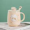 Cartoon Cat Ceramic Mug with Lid and Spoon - Trendy Office Coffee Cup