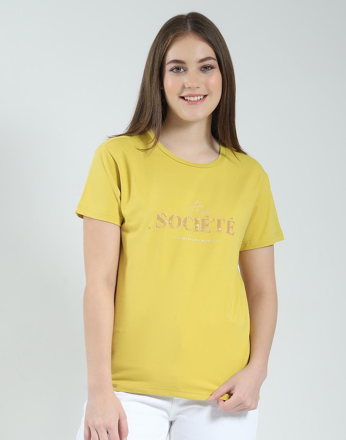 

Топ женский Монте-Карло с принтом, круглым вырезом, рукавом 3/4, стандартной посадки XL горчичный