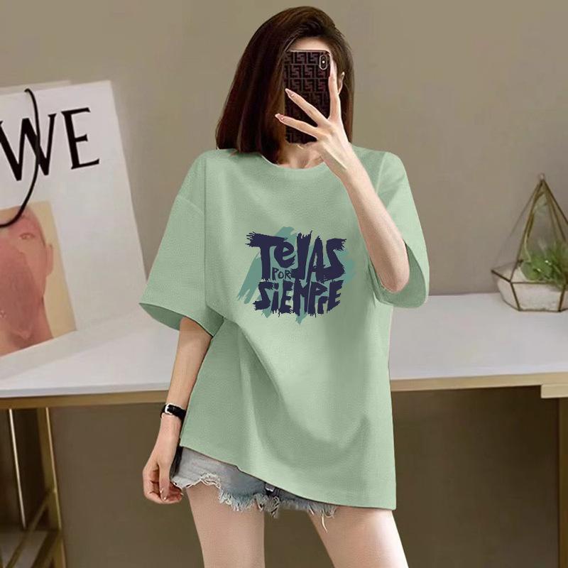 % pure cotton short-sleeved T-shirt for women, the new summer loose printing half-sleeved high-end thin explosive top