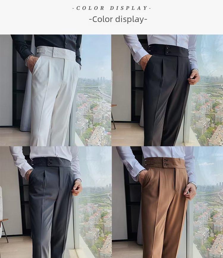 Korean Style Slim-Fit High Waist Men's Retro Business Casual Trousers