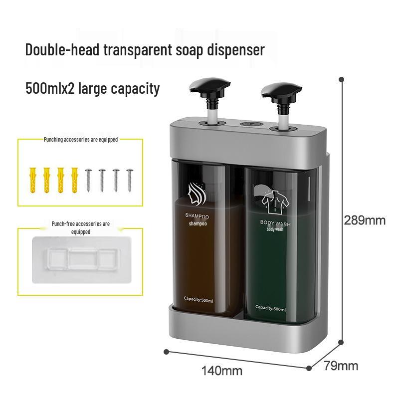 Punch-Free Wall-Mount Soap Dispenser for Shampoo & Shower Gel, Manual Press, Light Luxury Style
