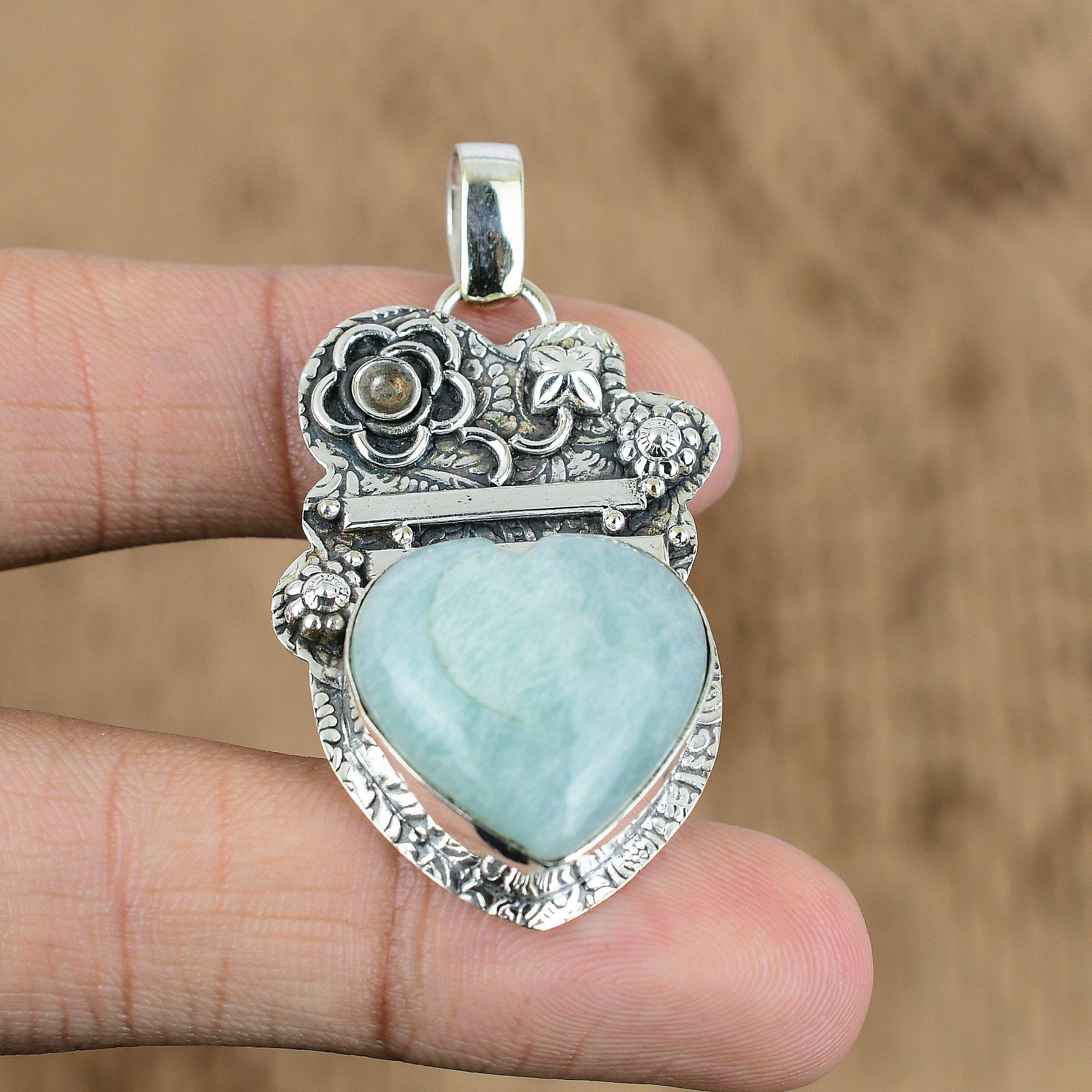 

Gift For Women Pendant Flower 925 Sterling Silver Natural Amazonite Gemstone