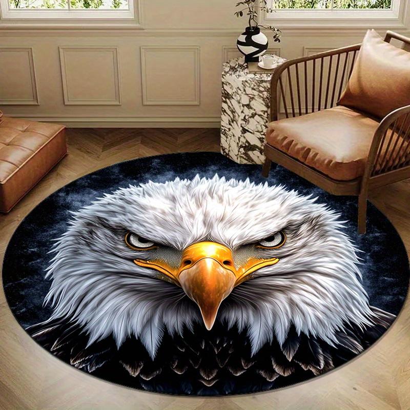 Eagle Head Print Plush Round Rug-Non-Slip,Soft Polyester Carpet for Bedroom&Living Room Decor