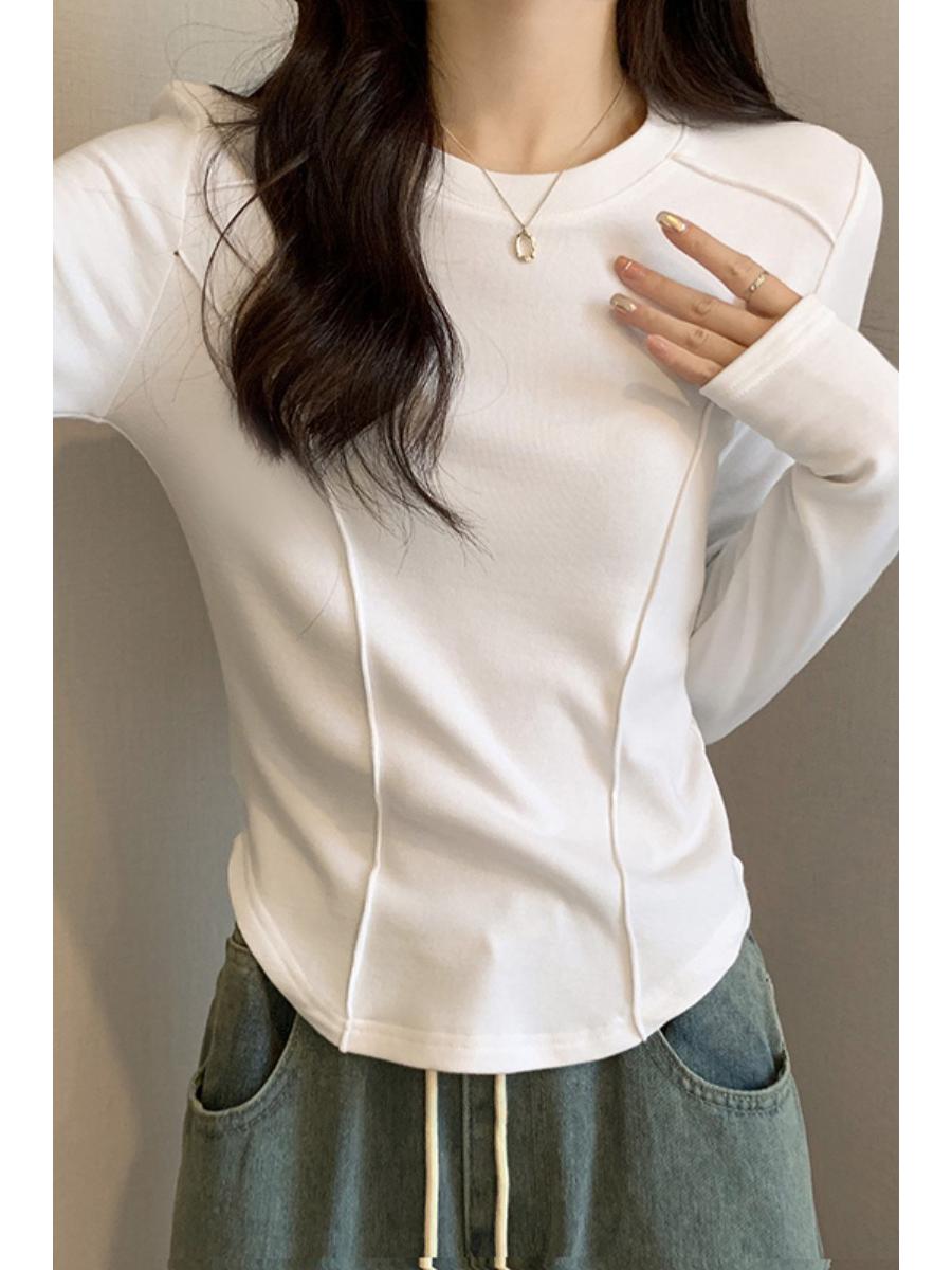 

Женская рубашка облегающего кроя из немецкого бархата с длинным рукавом 2024 года, осень/зима - модная футболка с начесом для студентов