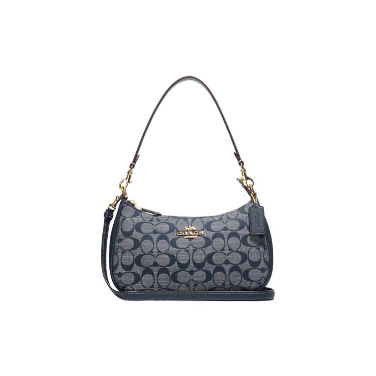 New COACH Teri Fabric With Cow Leather Shoulder Bag, Handbag, Shoulder Bag Medium Size Women's Denim Blue CH139-IMDEI