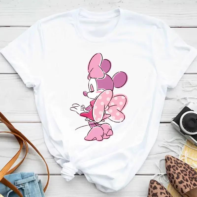 Kawaii Disney Cartoon Mickey Mouse T-shirt Female Harajuku Cute Minnie Mouse T-shirt Funny Donald Duck Pattern T-shirt Female