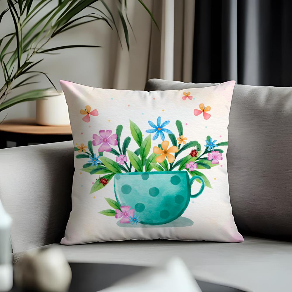 Hot CCup of Flowersew Cushion Cover Antidustmite Pillowcase Invisible Zipper Silky Short Plush Sofa Cushion Cover