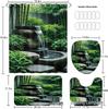 Green Fountain Landscape Shower Curtain Set with Bath Mat, Toilet Lid Mat & 12 Hooks