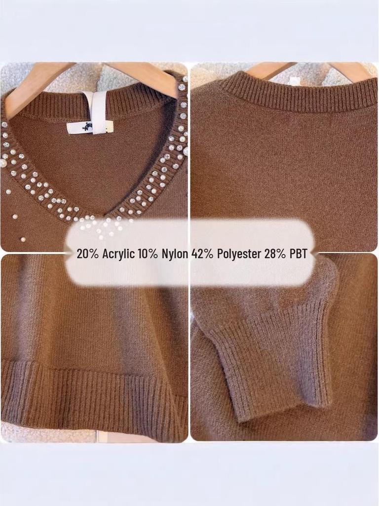 Elegant Plus Size Beaded Knit Sweater for Women - Winter Fashion for Curvy Figures