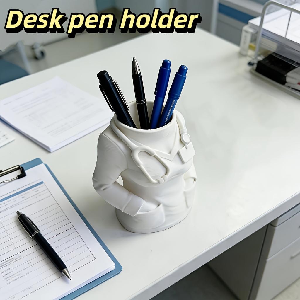 Nurse Shaped Pen Holder, White Coat Shaped Desktop Decoration, Stationery Storage Box