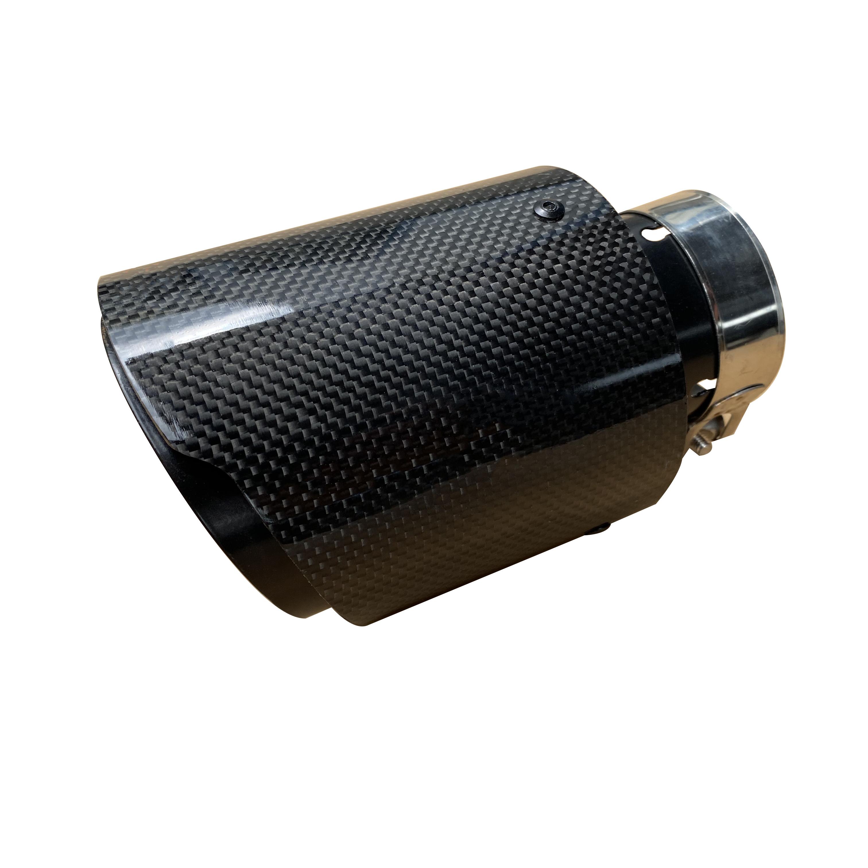 1Pc Auto Universal Exhaust Pipe Black Lnner Tank Muffler Terminal Carbon Fiber Trim Tail Pipe 51mm IN-76mm OUT