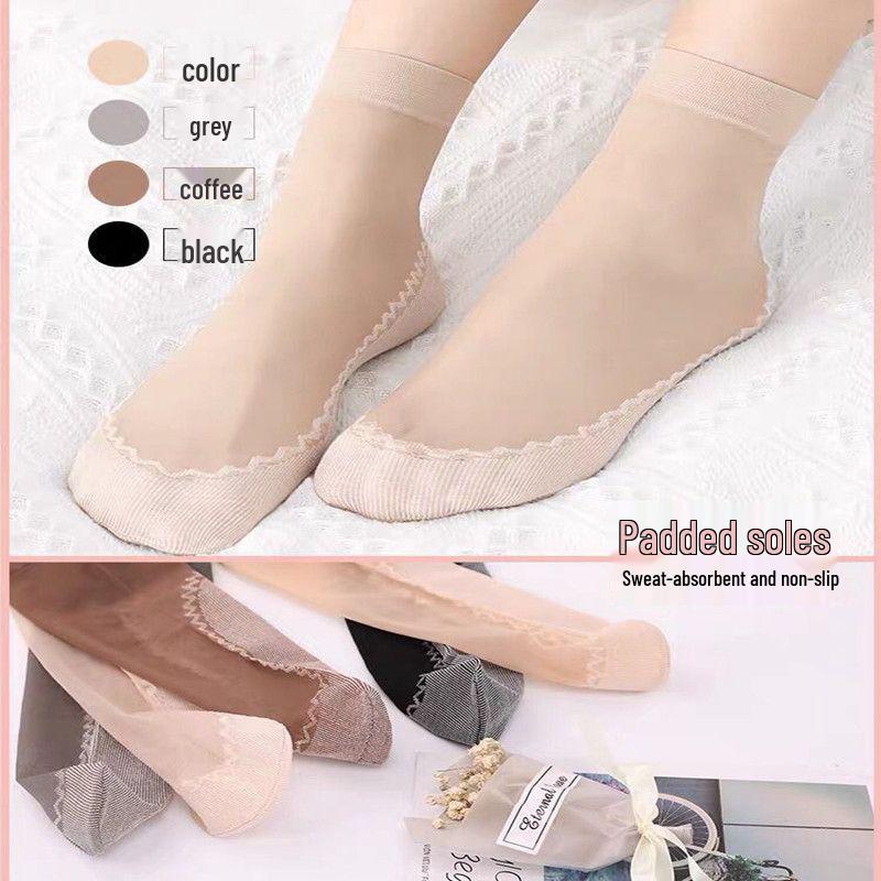 Women's Non-Slip Sheer Silk Socks - Thin, Wear-Resistant, Anti-Snagging Spring/Fall Stockings