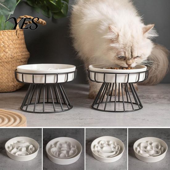 Spine Protection Pet Bowl Elevated Slow Feeder, Ceramic Dog with Stand, Prevents Holder Choking, Protects Spine, Raised Food for Cats Dogs Anti-Choke