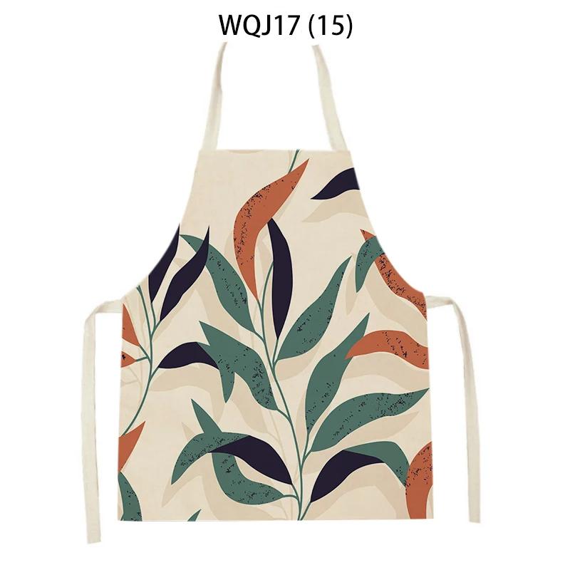Flower Leaves Pattern Kitchen Aprons Home Cooking Linen Sleeveless Aprons Plants Style Household Sleeveless Cleaning Pinafore