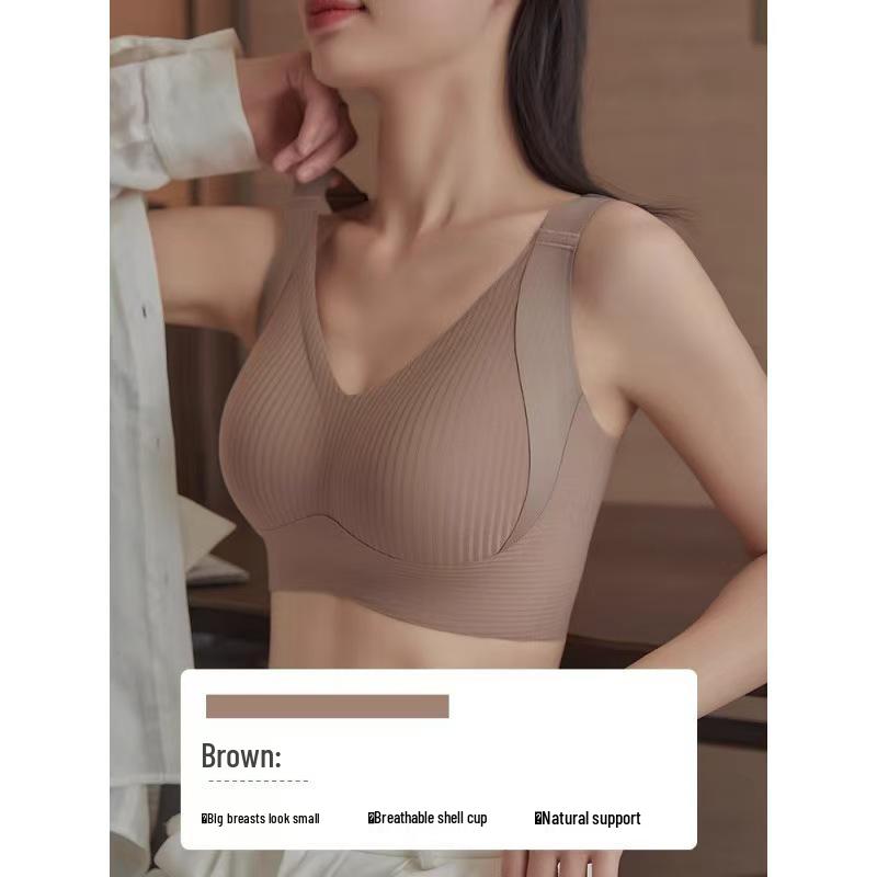 Women's Full Cup Adjustable Bra: Anti-Sagging, Side Support, Wire-Free, Light Sports Style for a Sleeker Look.