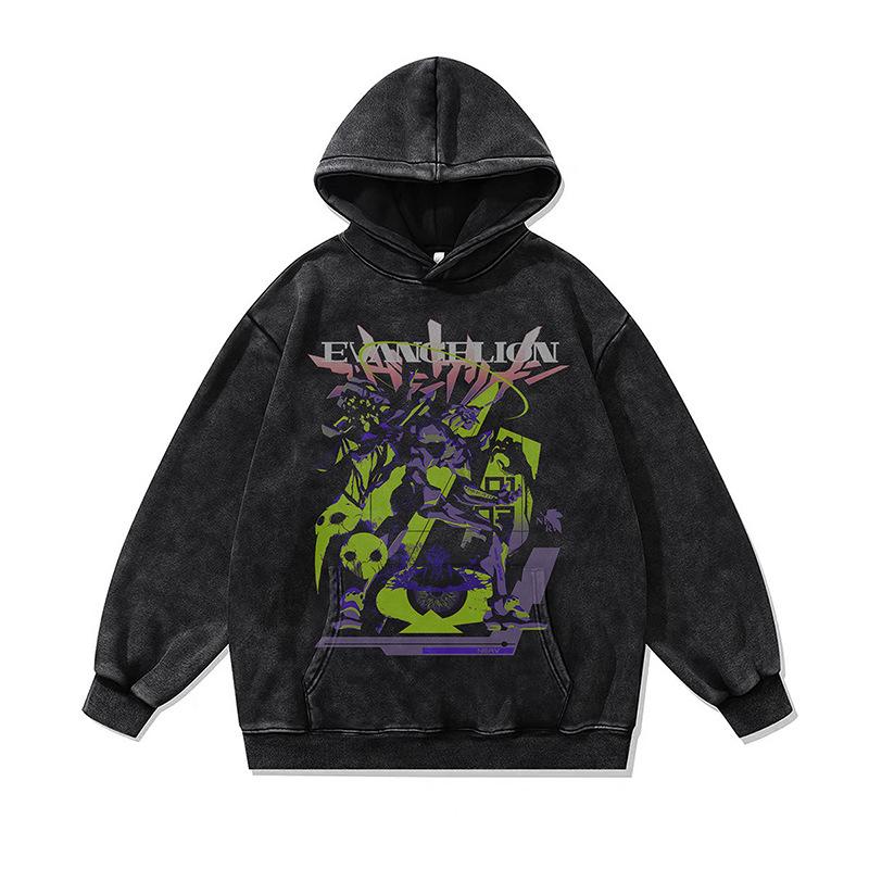 Japanese Dark Cartoon Digital Direct Injection Printing Hoodie Retro 430G Pure Cotton Loose Wash Sweater Men