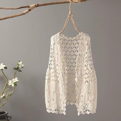 Spring and Summer Hollow Women's Vest Sleeveless Outer with Pure Cotton Versatile White Cardigan Vest Short Outer Wear Korean Version Vest