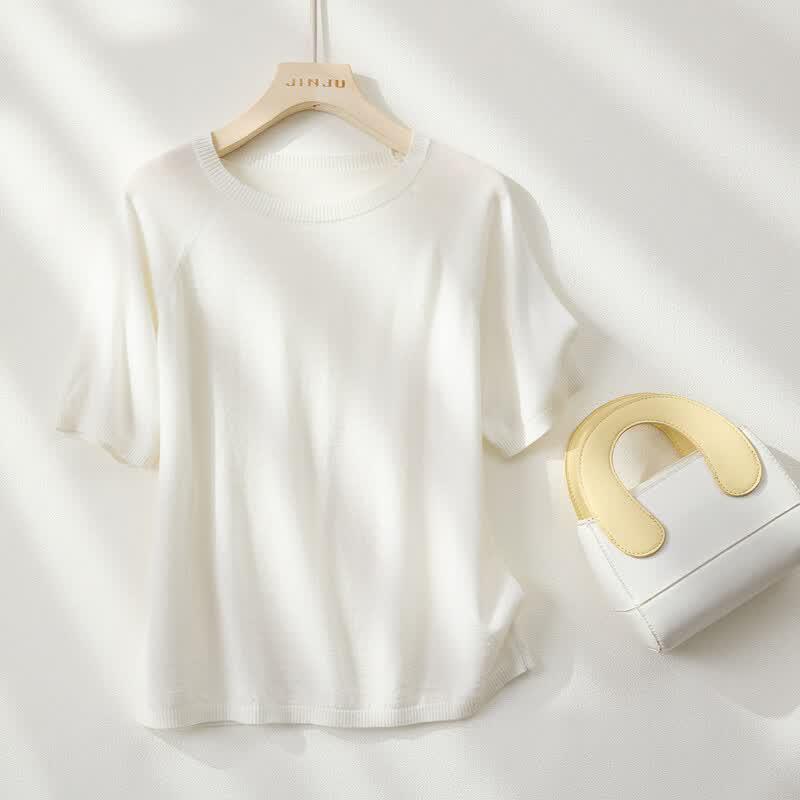 Women's Mulberry Silk Blend Short Sleeve Knit T-Shirt