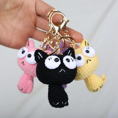 Cartoon Black Kitten Keyrings Handmaking Knitted Key Ring Cat Crochet Keyrings Friends Gift